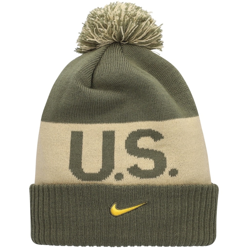 Nike US. Pom Beanie Hat in Olive/Beige
